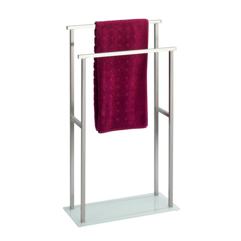 Debar 2 Rail Freestanding Glass &amp; Steel Towel Rack White - BATHROOM - Towel Racks - Soko and Co