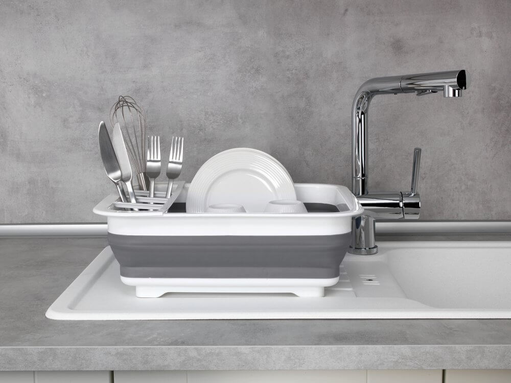 Gaia Collapsible Dish Rack White &amp; Grey - KITCHEN - Dish Racks and Mats - Soko and Co