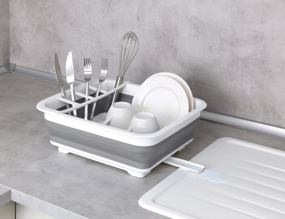 Gaia Collapsible Dish Rack White &amp; Grey - KITCHEN - Dish Racks and Mats - Soko and Co