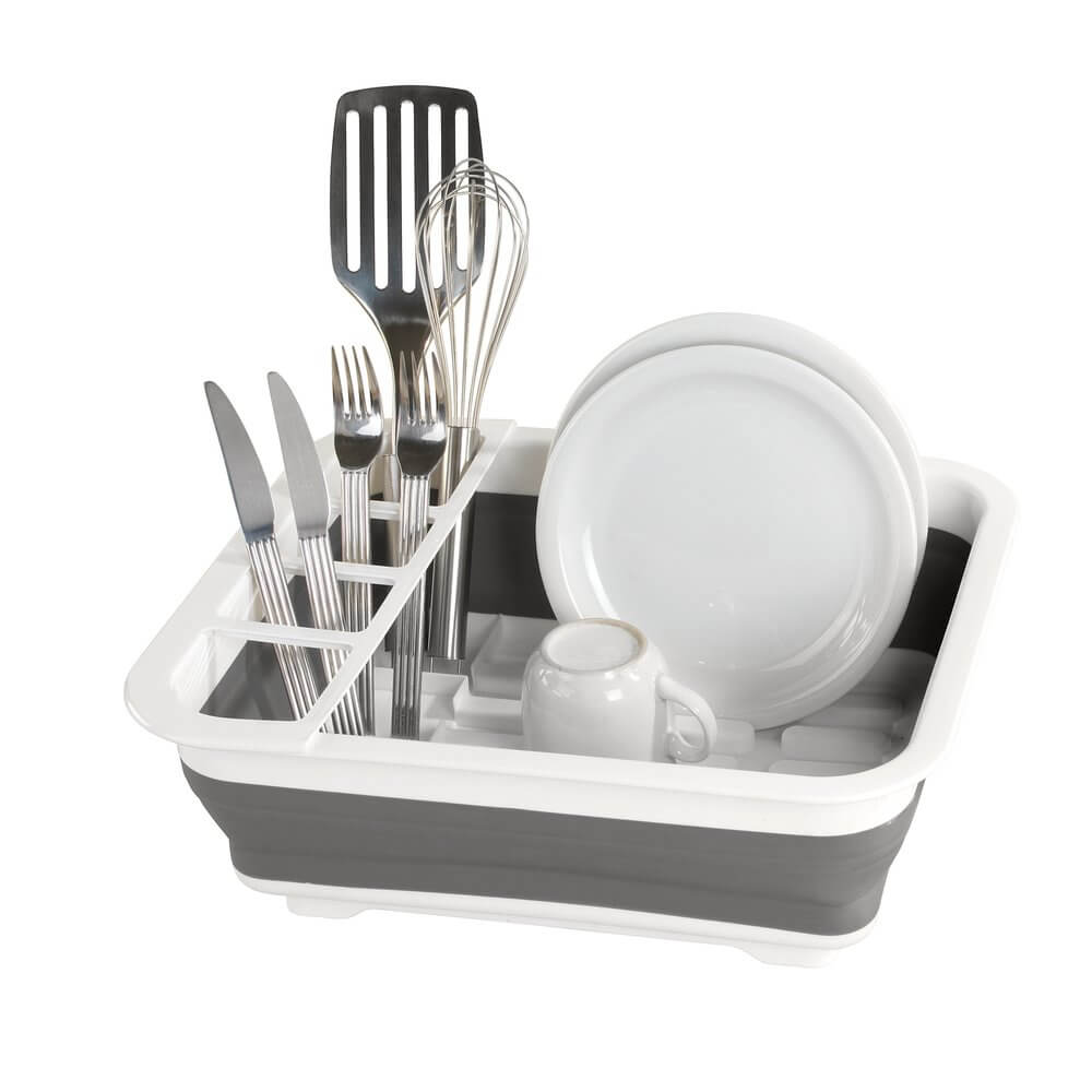 Gaia Collapsible Dish Rack White & Grey - KITCHEN - Dish Racks and Mats - Soko and Co