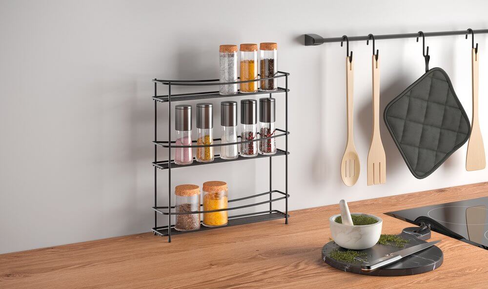 Kumino 3 Tier Slim Freestanding Spice Rack Matte Black - KITCHEN - Spice Racks - Soko and Co