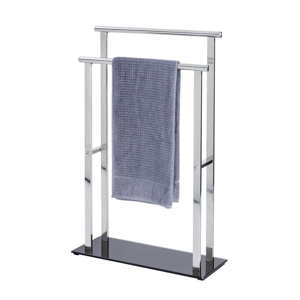 Lava 2 Rail Freestanding Glass & Steel Towel Rack Black - BATHROOM - Towel Racks - Soko and Co