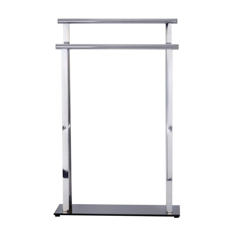 Lava 2 Rail Freestanding Glass &amp; Steel Towel Rack Black - BATHROOM - Towel Racks - Soko and Co