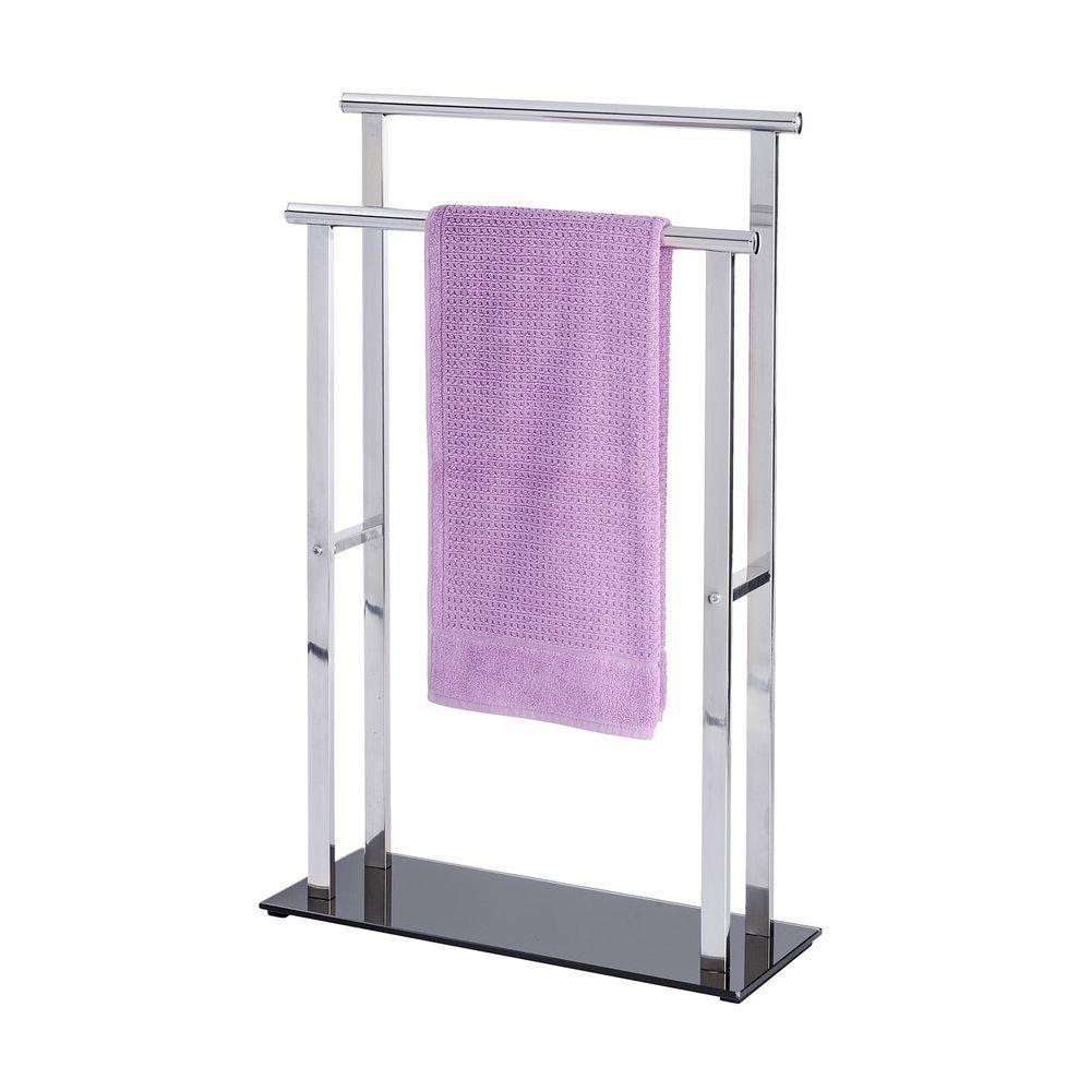 Lava 2 Rail Freestanding Glass &amp; Steel Towel Rack Black - BATHROOM - Towel Racks - Soko and Co