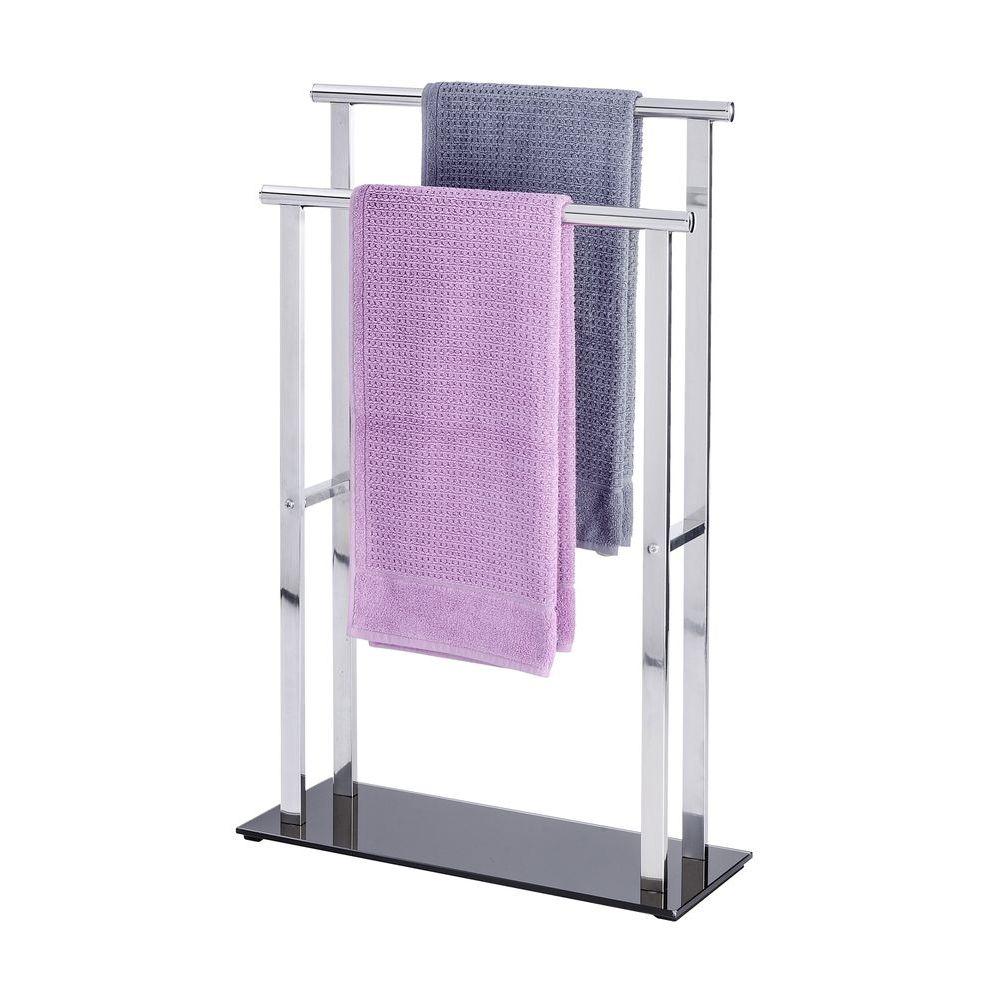 Lava 2 Rail Freestanding Glass &amp; Steel Towel Rack Black - BATHROOM - Towel Racks - Soko and Co