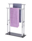 Lava 2 Rail Freestanding Glass & Steel Towel Rack Black - BATHROOM - Towel Racks - Soko and Co