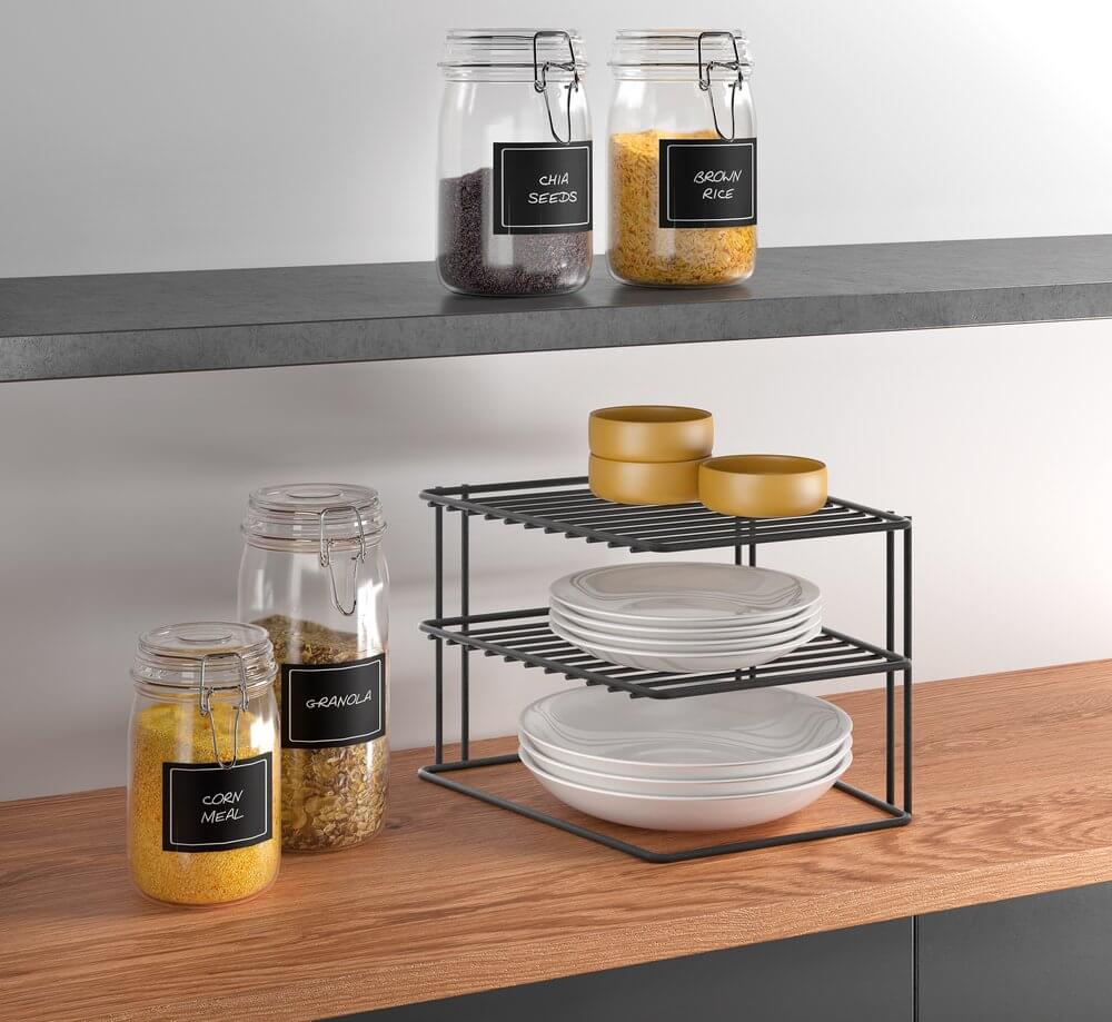 Lava 2 Tier Square Plate Stacker &amp; Pantry Shelf Matte Black - KITCHEN - Shelves and Racks - Soko and Co