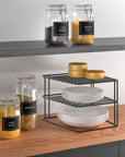 Lava 2 Tier Square Plate Stacker & Pantry Shelf Matte Black - KITCHEN - Shelves and Racks - Soko and Co