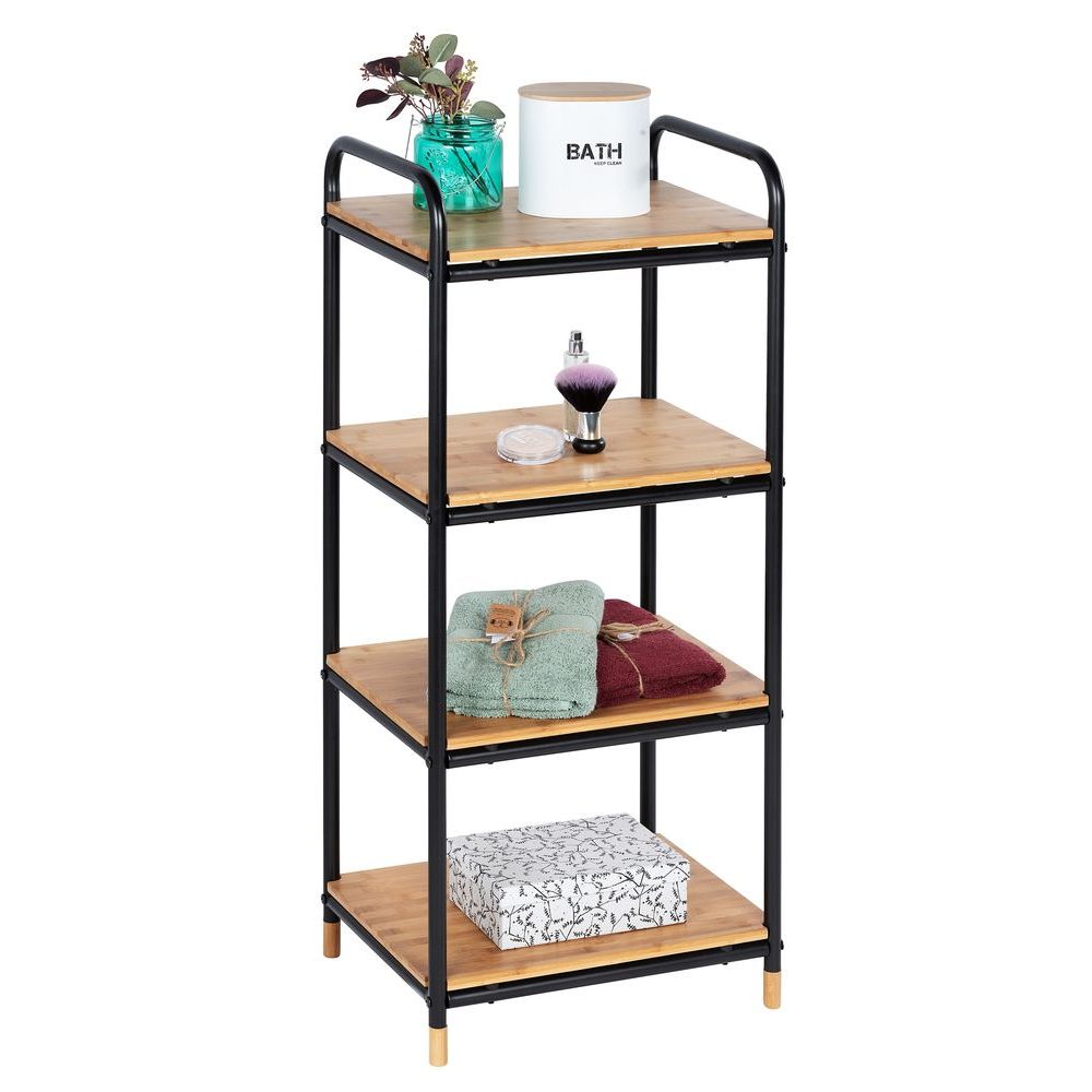 Loft 4 Tier Shelf Unit Black &amp; Bamboo - HOME STORAGE - Shelves and Cabinets - Soko and Co