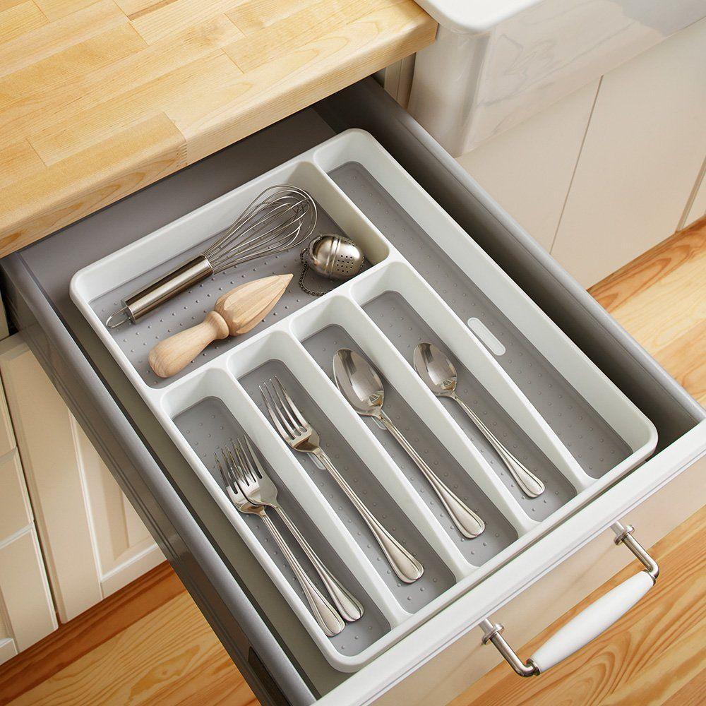 Madesmart 6 Compartment Grip Base Cutlery Tray White - KITCHEN - Cutlery Trays - Soko and Co