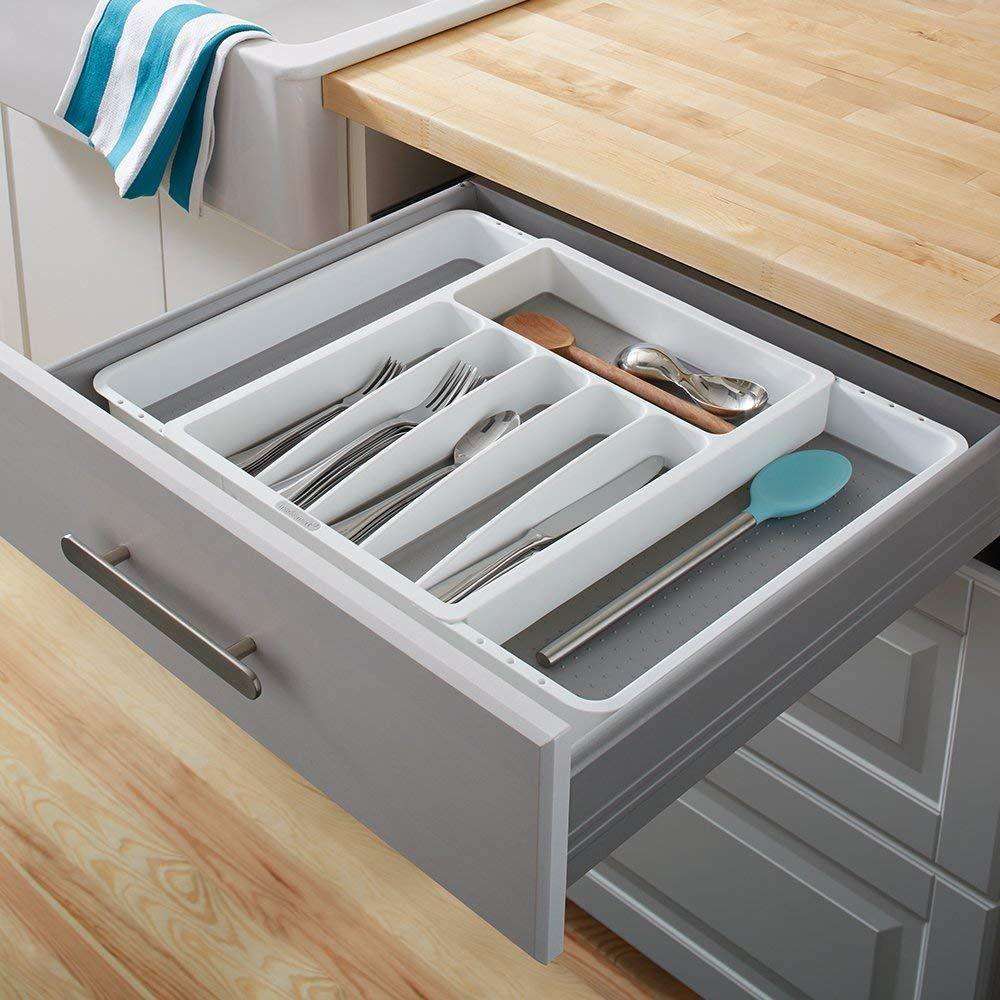 Madesmart 8 Compartment Expandable Grip Base Cutlery Tray White - KITCHEN - Cutlery Trays - Soko and Co