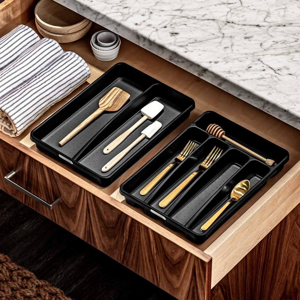 Madesmart Mini 2 Compartment Grip Base Utensil Tray Carbon - KITCHEN - Cutlery Trays - Soko and Co