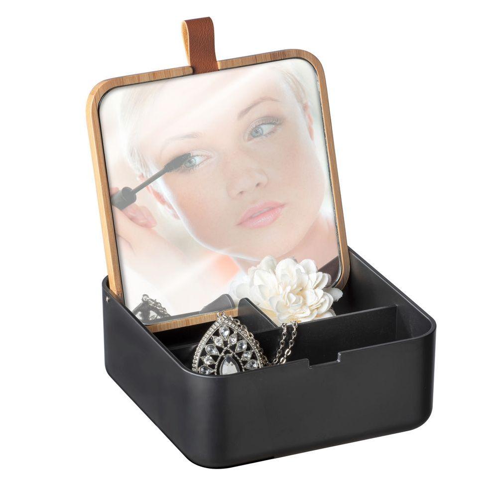 Milano 3 Compartment Makeup Organiser & Mirror Black - BATHROOM - Makeup Storage - Soko and Co