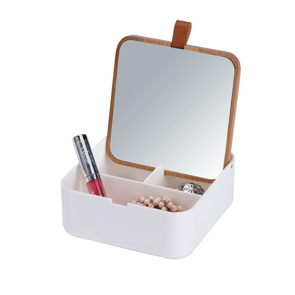 Milano 3 Compartment Makeup Organiser &amp; Mirror White - BATHROOM - Makeup Storage - Soko and Co