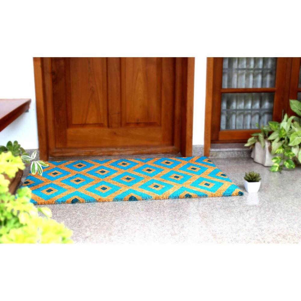 Natural Coir Doormat Blue Kimberley Diamond - HOME STORAGE - Accessories and Decor - Soko and Co