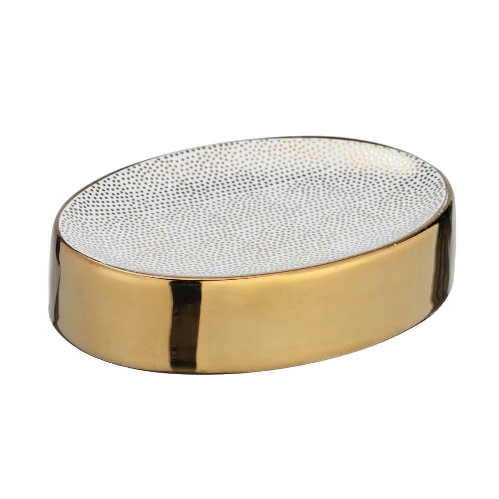 Nuria Ceramic Soap Dish White Gold - BATHROOM - Soap Dispensers and Trays - Soko and Co