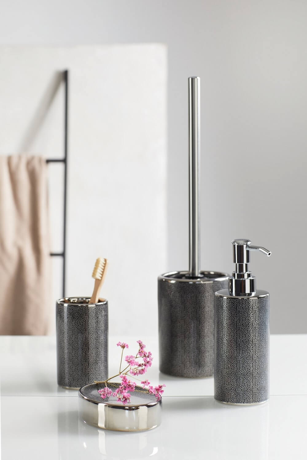 Nuria Ceramic Soap Dispenser Silver Anthracite - BATHROOM - Soap Dispensers and Trays - Soko and Co