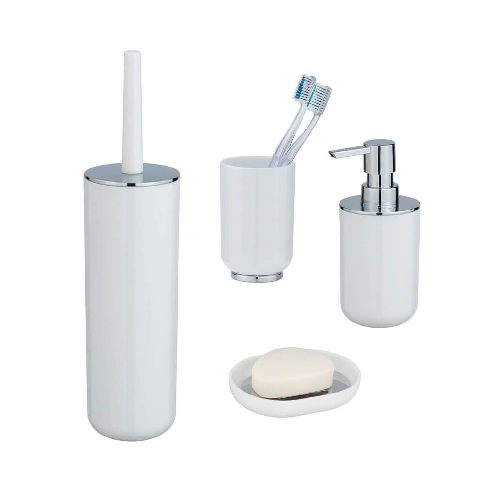 Posa 4 Piece Bathroom Accessories Set White &amp; Chrome - BATHROOM - Bathroom Accessory Sets - Soko and Co