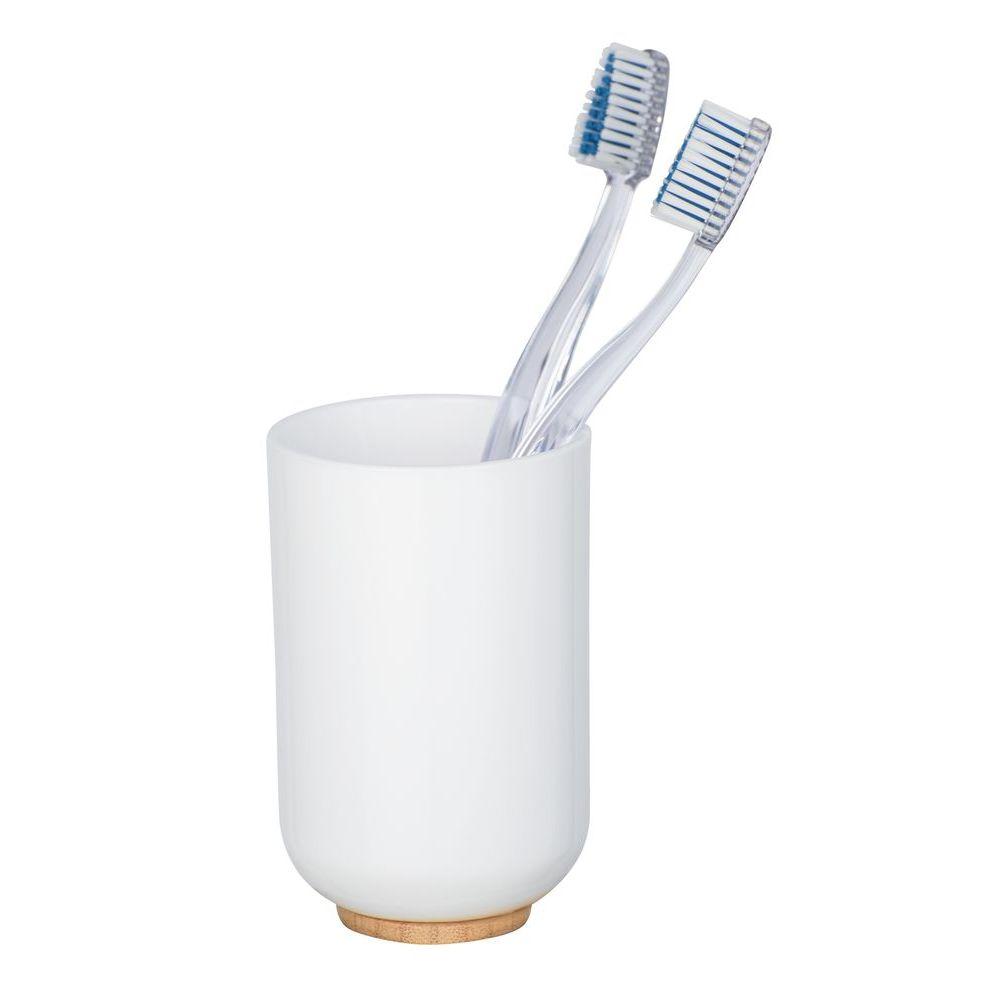 Posa Toothbrush Tumbler White & Bamboo - BATHROOM - Toothbrush Holders - Soko and Co