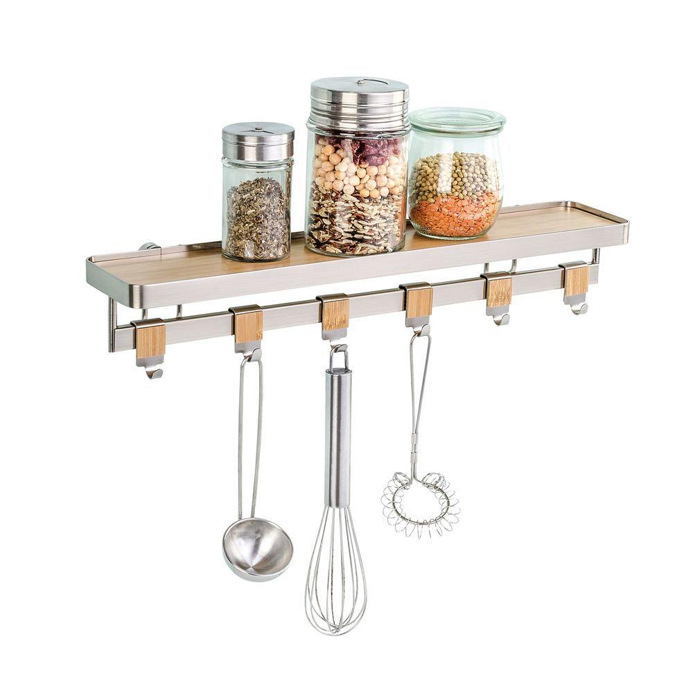 Premium Wall Mounted Spice Rack & Hanging Rail Bamboo & Steel - KITCHEN - Spice Racks - Soko and Co