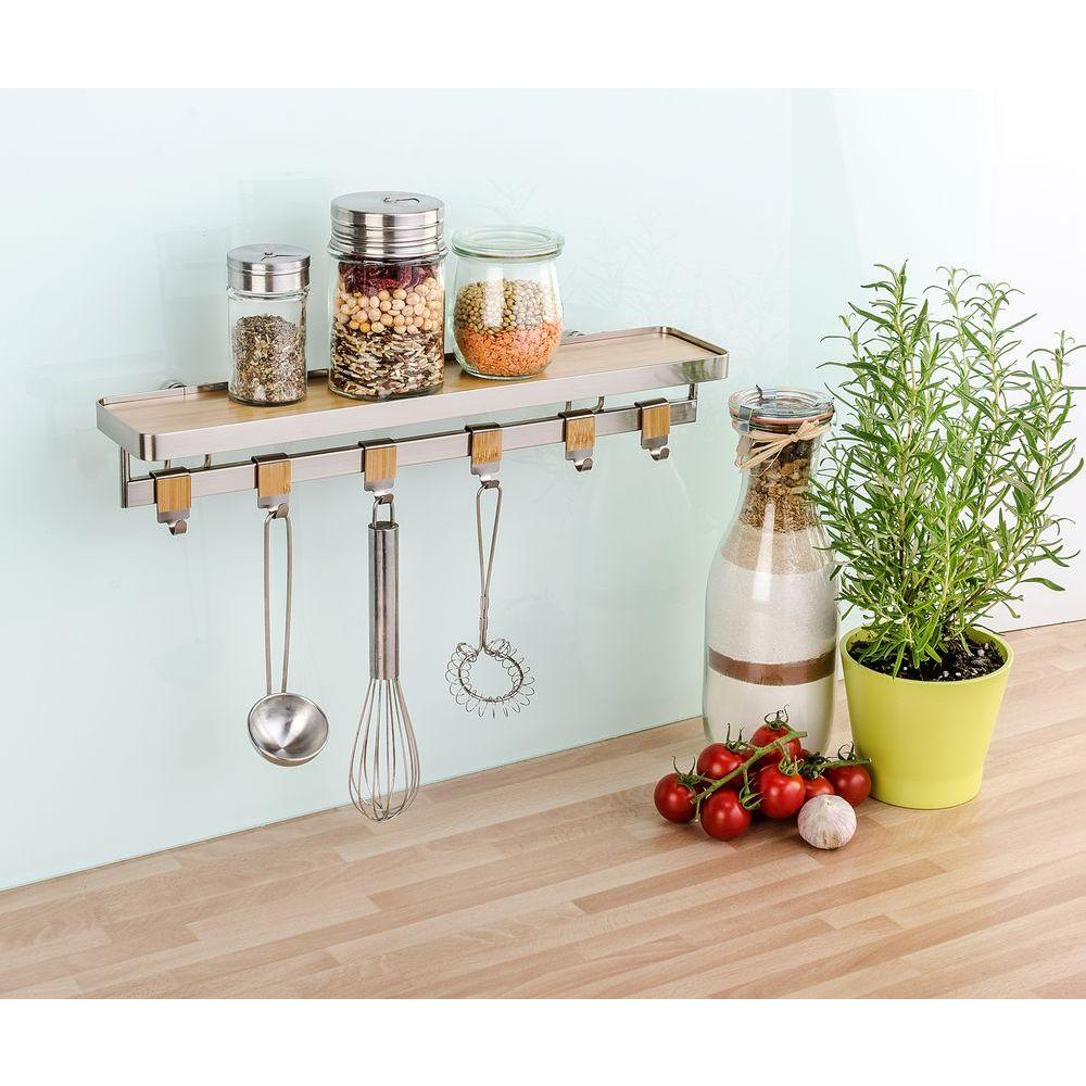 Premium Wall Mounted Spice Rack &amp; Hanging Rail Bamboo &amp; Steel - KITCHEN - Spice Racks - Soko and Co