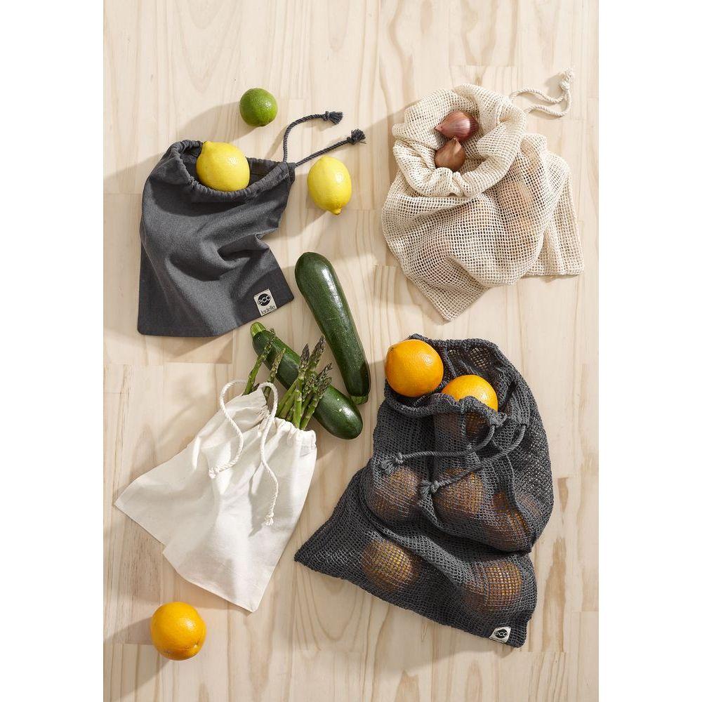 Recycled Cotton Mesh Produce Bags 4 Pack Charcoal - LIFESTYLE - Shopping Bags and Trolleys - Soko and Co