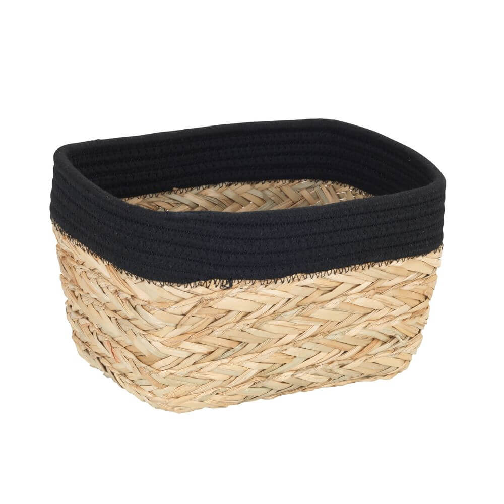 Rika Medium Rectangular Storage Basket Black & Natural - HOME STORAGE - Baskets and Totes - Soko and Co