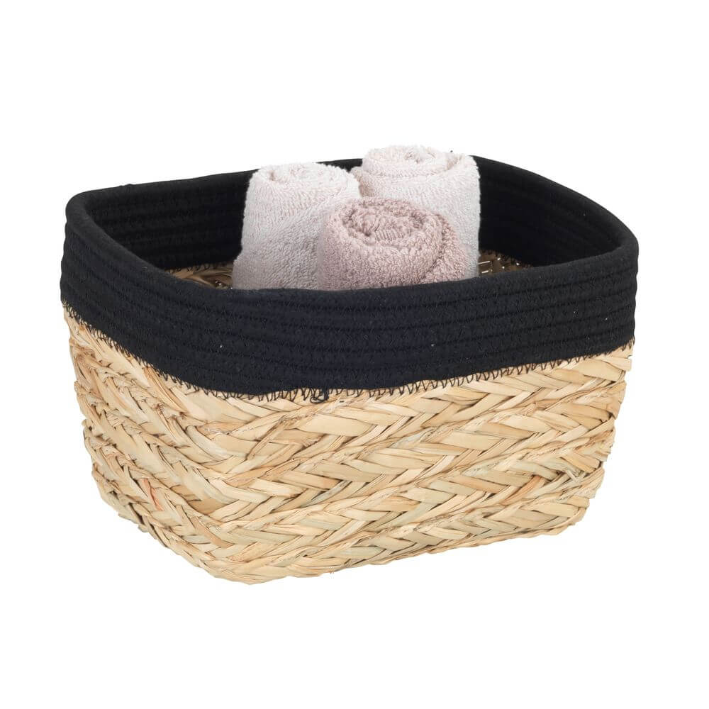 Rika Medium Rectangular Storage Basket Black & Natural - HOME STORAGE - Baskets and Totes - Soko and Co