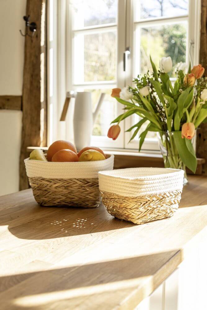 Rika Medium Rectangular Storage Basket White & Natural - HOME STORAGE - Baskets and Totes - Soko and Co