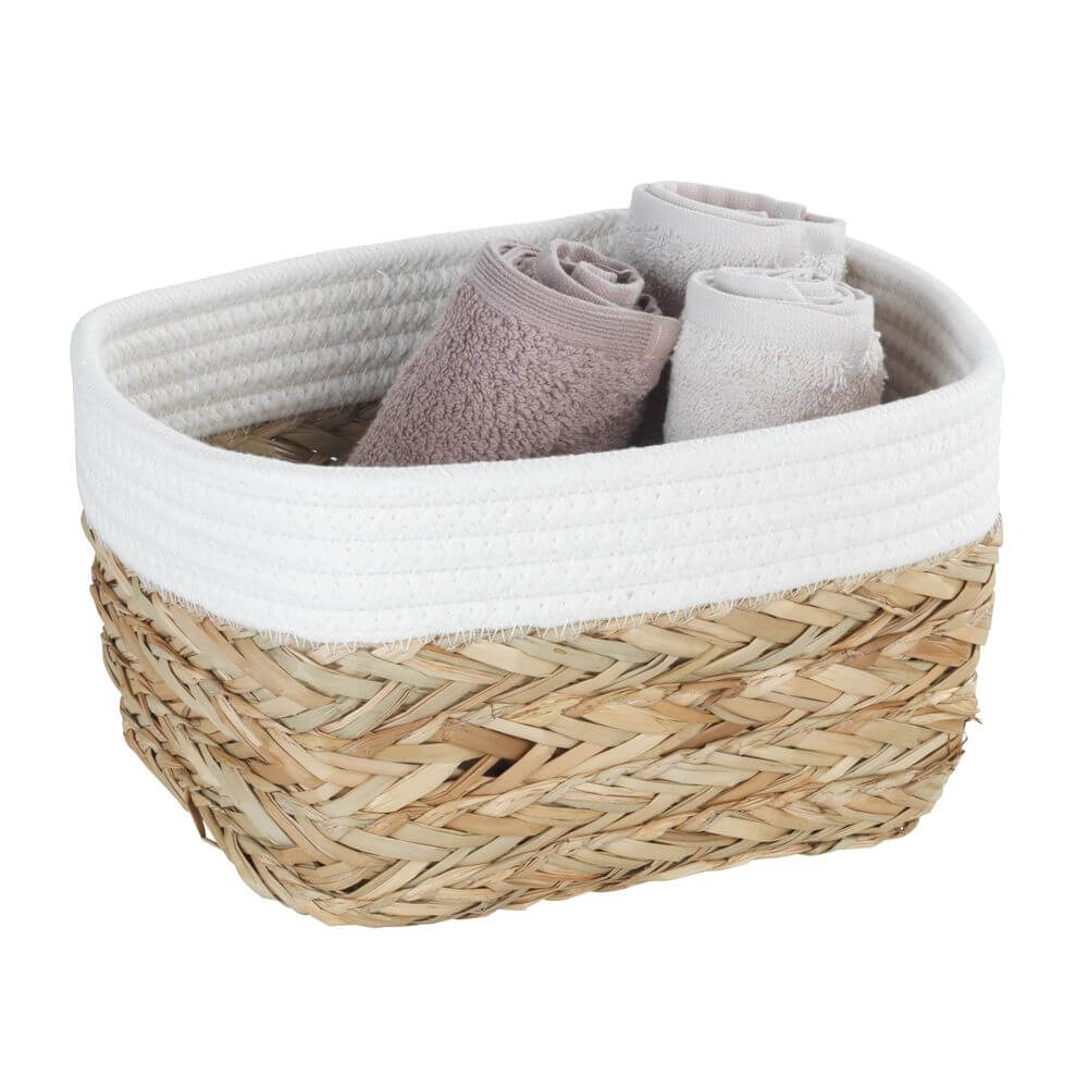 Rika Medium Rectangular Storage Basket White & Natural - HOME STORAGE - Baskets and Totes - Soko and Co