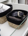 Rika Small Rectangular Storage Basket Black & Natural - HOME STORAGE - Baskets and Totes - Soko and Co