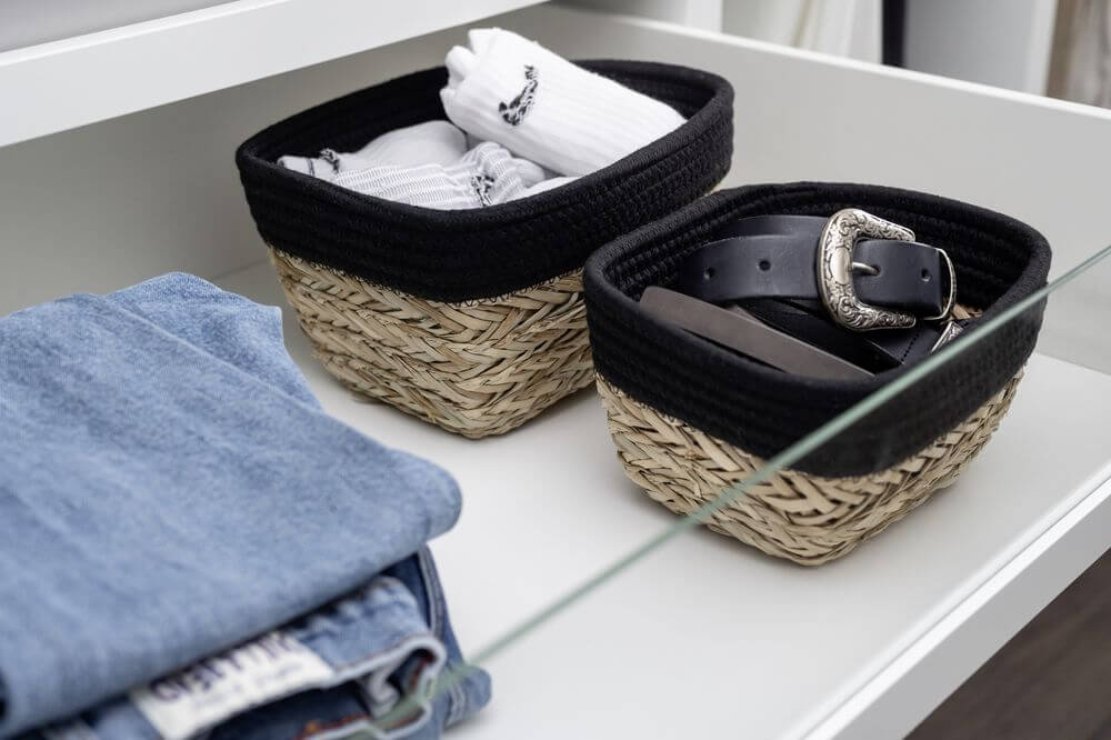 Rika Small Rectangular Storage Basket Black &amp; Natural - HOME STORAGE - Baskets and Totes - Soko and Co