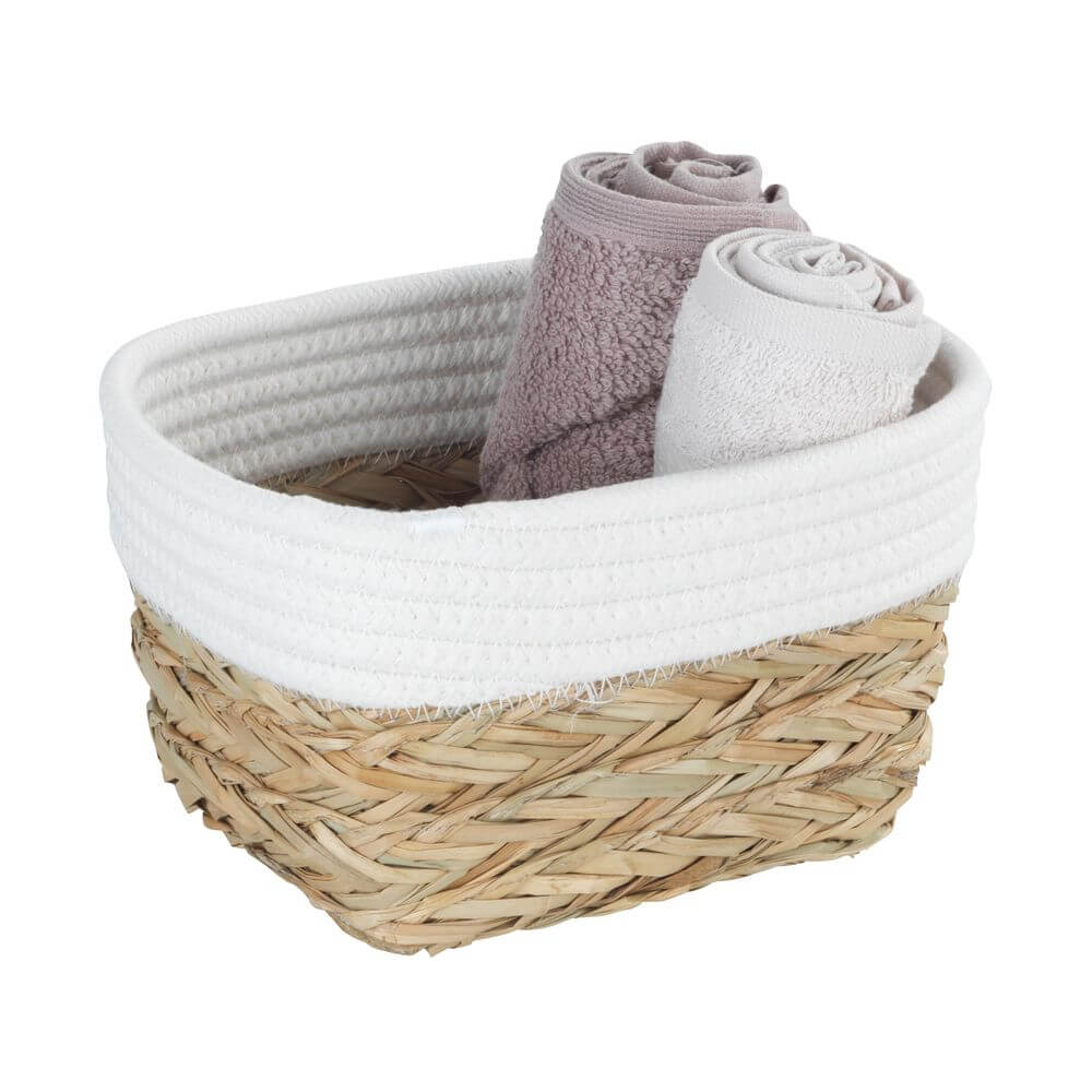 Rika Small Rectangular Storage Basket White &amp; Natural - HOME STORAGE - Baskets and Totes - Soko and Co