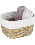 Rika Small Rectangular Storage Basket White & Natural - HOME STORAGE - Baskets and Totes - Soko and Co
