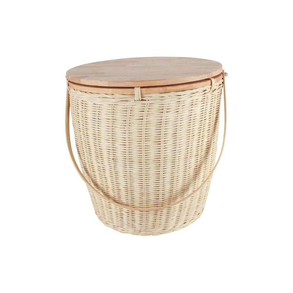 Round Insulated Rattan Picnic Basket with Wooden Top - LIFESTYLE - Picnic - Soko and Co