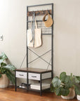 Rustic 2 Drawer Hall Tree Dark Wood & Matte Black - HOME STORAGE - Hat and Coat Racks - Soko and Co