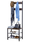 Rustic 3 Tier Hall Tree with 8 Hooks Dark Wood & Matte Black - HOME STORAGE - Hat and Coat Racks - Soko and Co