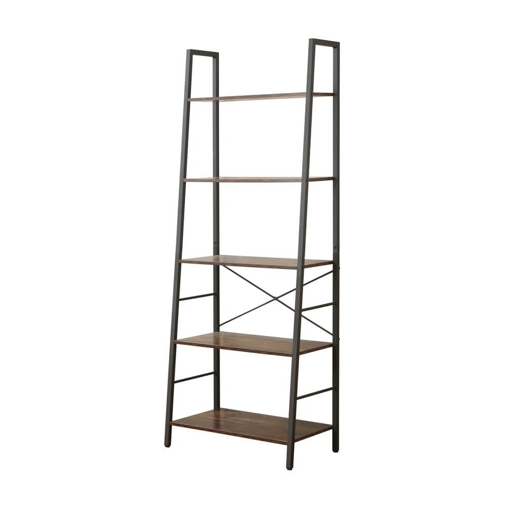 Rustic 5 Tier Shelf Unit Dark Wood &amp; Matte Black - HOME STORAGE - Shelves and Cabinets - Soko and Co