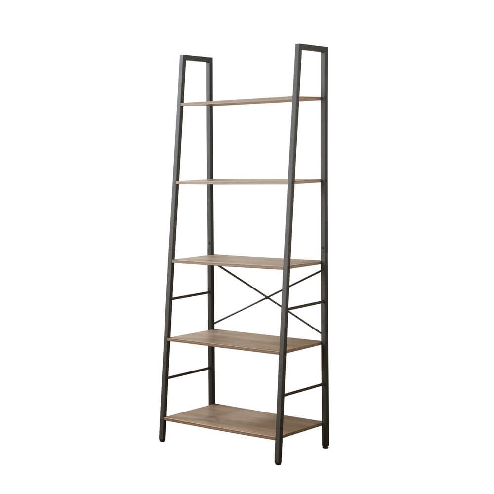 Rustic 5 Tier Shelf Unit Light Wood &amp; Matte Black - HOME STORAGE - Shelves and Cabinets - Soko and Co
