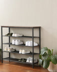 Rustic 5 Tier Wide Shoe Rack Dark Wood & Matte Black - WARDROBE - Shoe Storage - Soko and Co