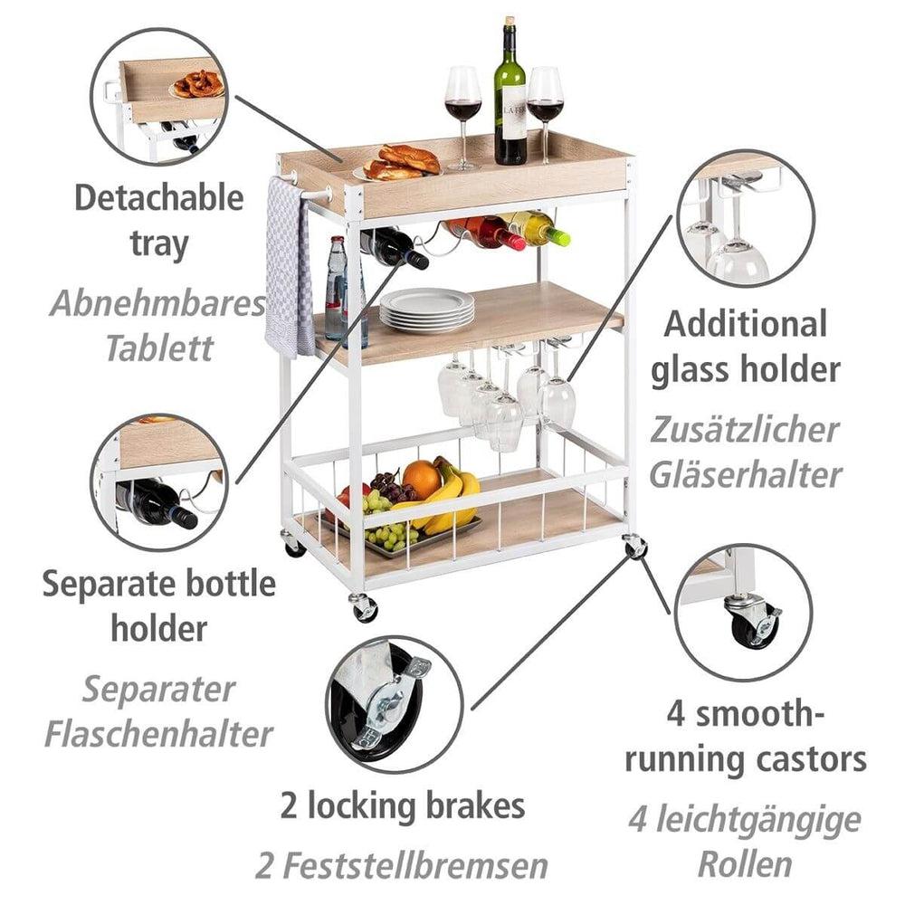 Rustico 3 Tier Kitchen Trolley White - HOME STORAGE - Storage Trolleys - Soko and Co