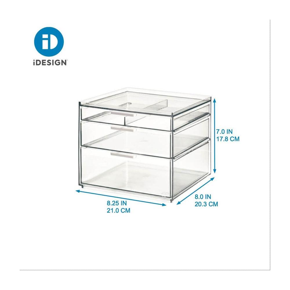 Sarah Tanno by iDesign 3 Drawer Square Makeup Organiser Clear - BATHROOM - Makeup Storage - Soko and Co