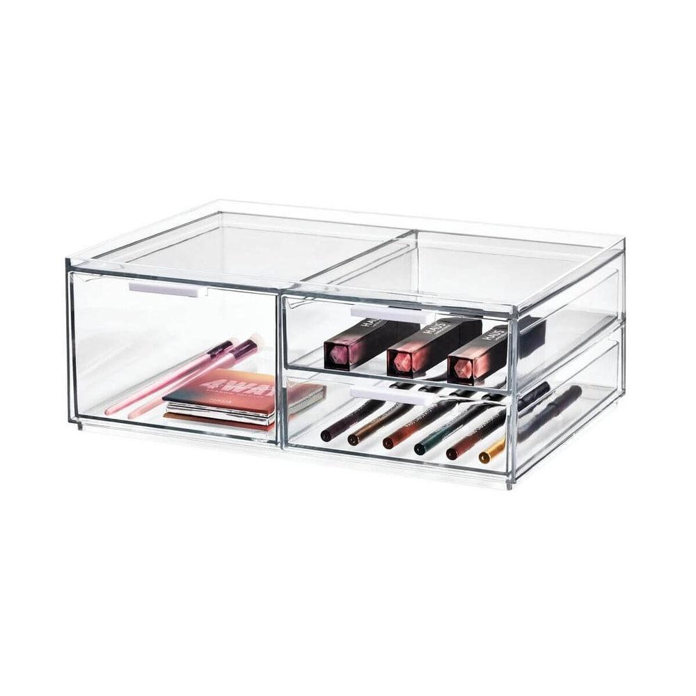 Sarah Tanno by iDesign 3 Drawer Wide Makeup Organiser Clear - BATHROOM - Makeup Storage - Soko and Co