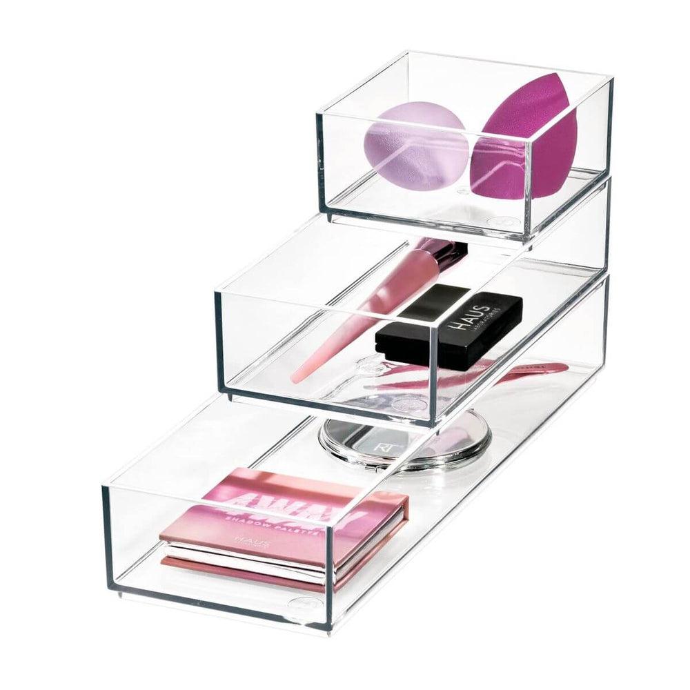 Sarah Tanno by iDesign 3 Piece Stack & Slide Makeup Organiser Clear - BATHROOM - Makeup Storage - Soko and Co