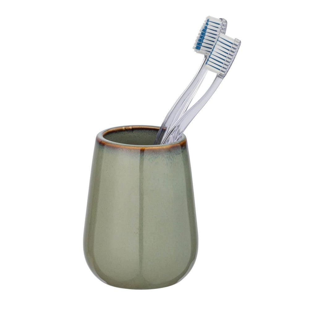 Sirmione Ceramic Toothbrush Tumbler Reactive Green - BATHROOM - Toothbrush Holders - Soko and Co