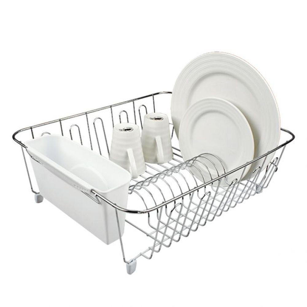 Small Chrome Plated Dish Rack White - KITCHEN - Dish Racks and Mats - Soko and Co