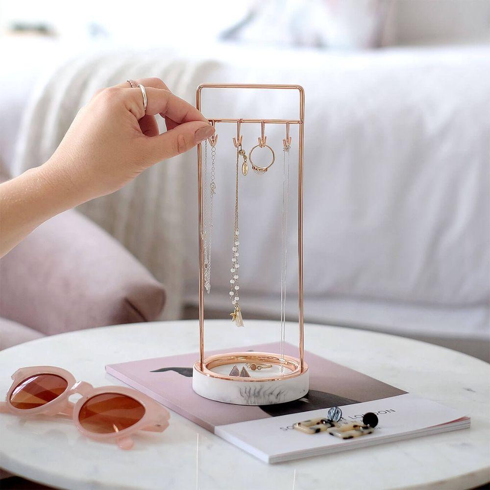 Stackers 8 Hook Jewellery Stand Marble & Rose Gold - WARDROBE - Jewellery Storage - Soko and Co