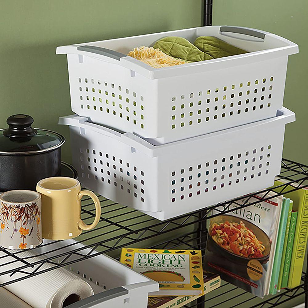 Sterilite Large Stackable Storage Basket White - LAUNDRY - Baskets and Trolleys - Soko and Co