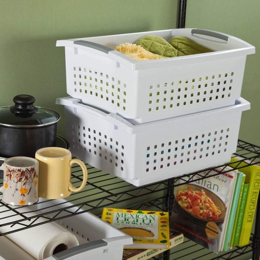 Sterilite Small Stackable Storage Basket White - LAUNDRY - Baskets and Trolleys - Soko and Co