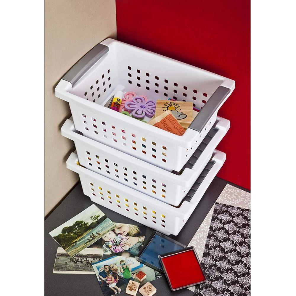 Sterilite Small Stackable Storage Basket White - LAUNDRY - Baskets and Trolleys - Soko and Co